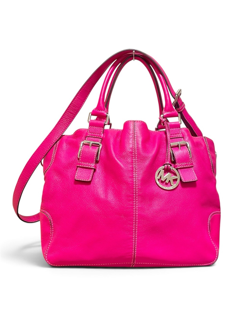 Michael Kors Brookville Large hot Pink Pebbled Leather Satchel convertible Bag